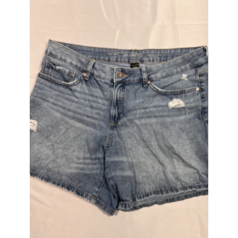 Sound Style Women's Jean Short, Medium Wash, Worn Holes, 16 Or 32 Waist